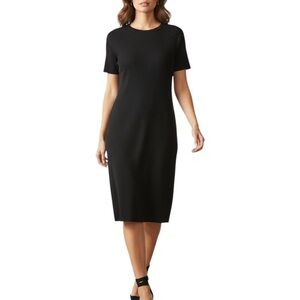 4/$20 Caren Sport Black Textured Short Sleeve Sheath Dress - M - Knee Length